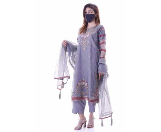 Organza Embroidered Stitched Luxury Formal Three Piece Suit - Light Purple - BAB17 Organza Embroidered Stitched Luxury Formal Three Piece Suit - Light Purple - BAB17