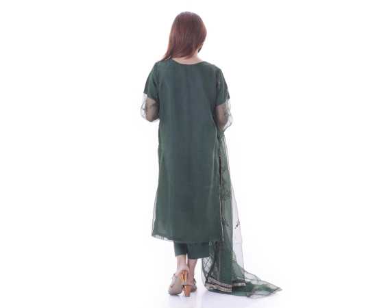Organza Embroidered Stitched Luxury Formal Three Piece Suit - Dark Green - BAB13 Organza Embroidered Stitched Luxury Formal Three Piece Suit - Dark Green - BAB13