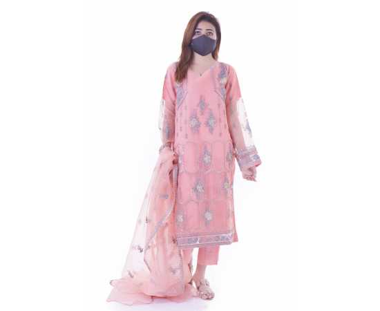 Organza Embroidered Stitched Luxury Formal Three Piece Suit - Light Pink - BAB18 Organza Embroidered Stitched Luxury Formal Three Piece Suit - Light Pink - BAB18