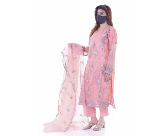 Organza Embroidered Stitched Luxury Formal Three Piece Suit - Light Pink - BAB18 Organza Embroidered Stitched Luxury Formal Three Piece Suit - Light Pink - BAB18