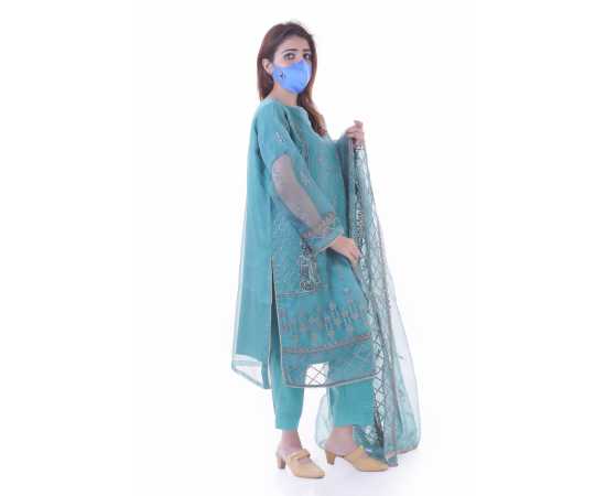 Organza Embroidered Stitched Luxury Formal Three Piece Suit - Light Blue - BAB14 Organza Embroidered Stitched Luxury Formal Three Piece Suit - Light Blue - BAB14