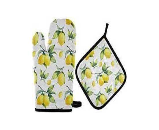 Oven Mitt And Heat Resistant's Pot Holder Glove Pad Protective - Mix Design