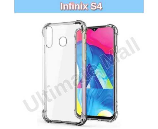 Infinix S4 - Four corner Transparent Silicon Anti-Shocked Proof Case- New Crystal Back Mobile Cover