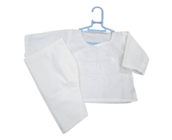 White Embroidered Kurta Pajama Suit For Newborn Baby - Age Born To 3 Months