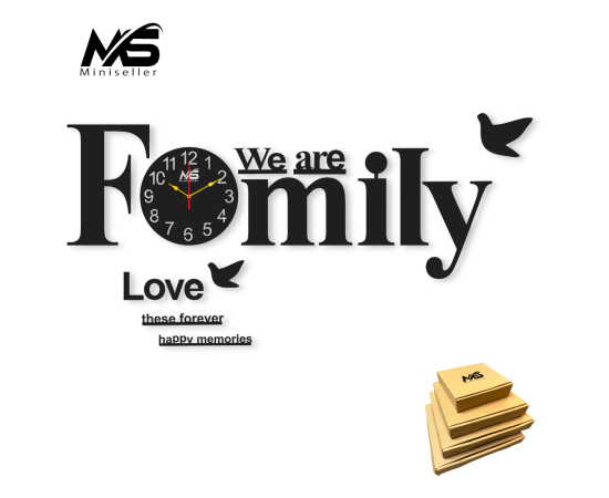 Family Wall Clock 3D 34x20 inches Wooden Watch DIY Design Decoration Quartz Numeric