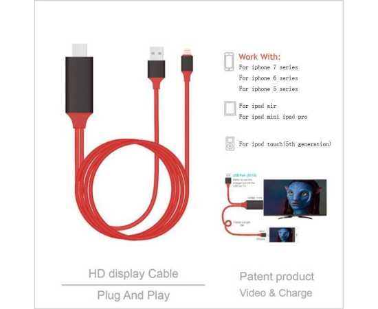 2M 8 Pin to HDMI Adapter Cable for iPhone 5 6 6S 7 7 Plus iphone X