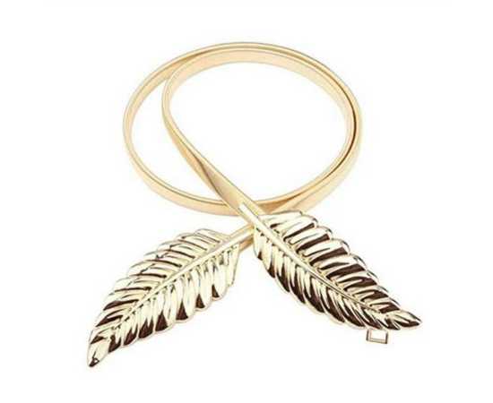 Trendy Double Leaf Metal Waist Belt For Women - Golden