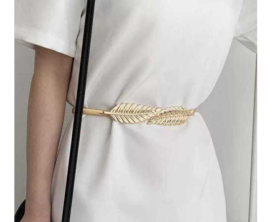 Trendy Double Leaf Metal Waist Belt For Women - Golden
