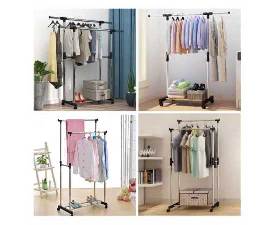 Stainless Steel Clothes Hanging Stand Wit 4 Smooth Wheel