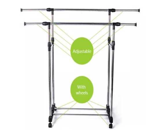 Stainless Steel Clothes Hanging Stand Wit 4 Smooth Wheel