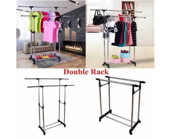 Stainless Steel Clothes Hanging Stand Wit 4 Smooth Wheel