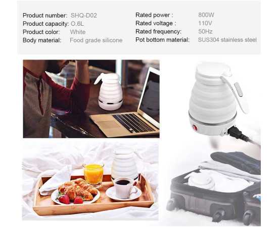 Food Grade Silicon Foldable Electric Kettle For Kitchen - White