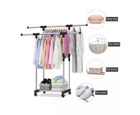 Stainless Steel Clothes Hanging Stand Wit 4 Smooth Wheel