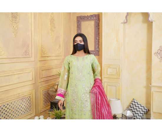 Organza Embroidered Stitched Luxury Formal 3 PCS Suit For Women - Sea Green