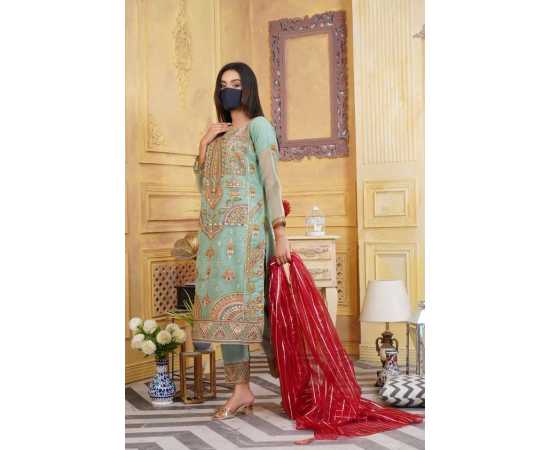 Organza Embroidered Stitched Luxury Formal 3 PCS Suit For Women - Green