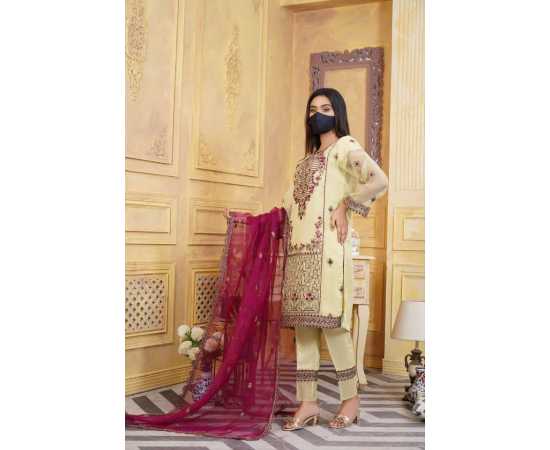 Organza Embroidered Stitched Luxury Formal 3 PCS Suit For Women - Light Green