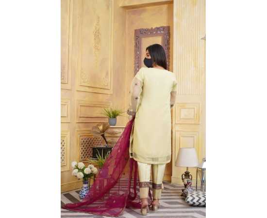 Organza Embroidered Stitched Luxury Formal 3 PCS Suit For Women - Light Green