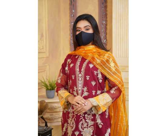 Organza Embroidered Stitched Luxury Formal 3 PCS Suit For Women - Red