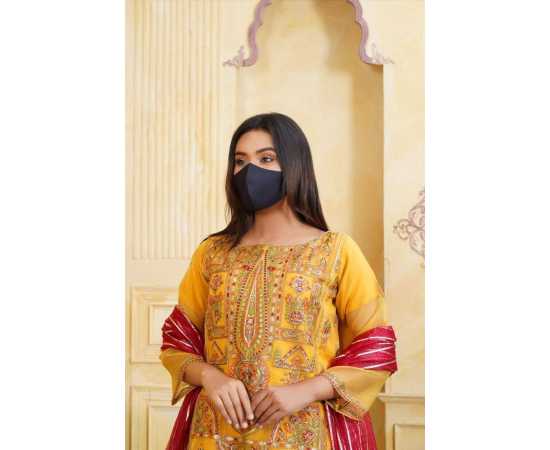 Organza Embroidered Stitched Luxury Formal 3 PCS Suit For Women - Yellow