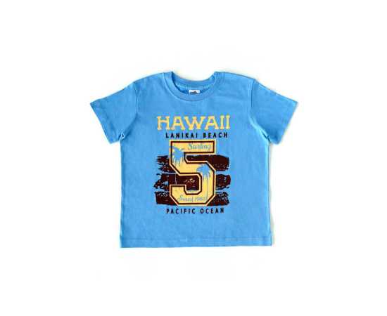 Hawaii Cotton Fabric Round Neck T-Shirt - Sky Blue
