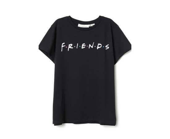 H & M Cotton Fabric Printed Friends T-Shirt - Black
