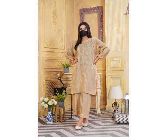 Jacquard Stitched Luxury Formal 2 PCS Suit For Women - Skin Color