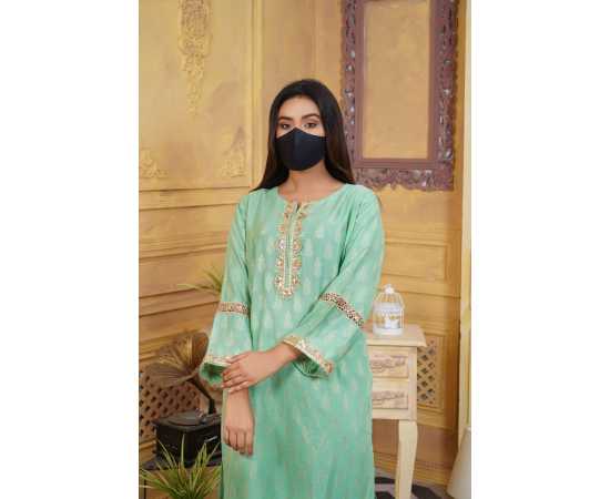 Jacquard Stitched Luxury Formal 2 PCS Suit For Women - Green