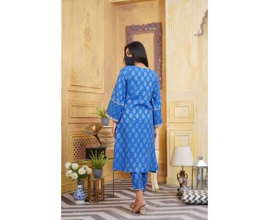 Jacquard Stitched Luxury Formal 2 PCS Suit For Women - Blue