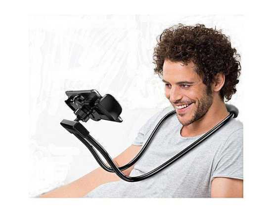 Flexible Mobile Phone Holder Necklace Long Arm Lazy Bracket - Black