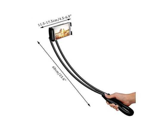 Flexible Mobile Phone Holder Necklace Long Arm Lazy Bracket - Black