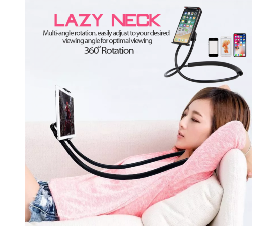 Flexible Mobile Phone Holder Necklace Long Arm Lazy Bracket - Black
