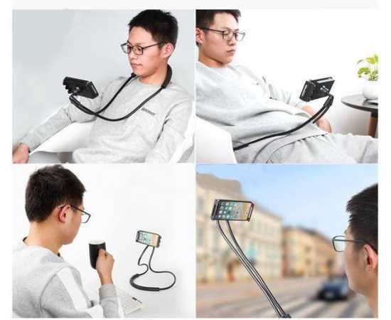 Flexible Mobile Phone Holder Necklace Long Arm Lazy Bracket - Black