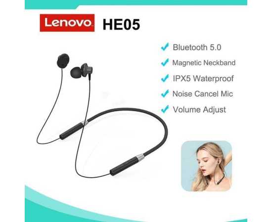Lenovo He05 Bluetooth Wireless Magnetic With Mic - Black