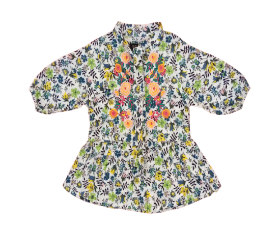 WEWO Printed Frock For Girls - White Printed