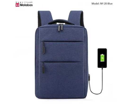 Bag City. Business Laptop Backpack Dual Compartment With USB Port -  Blue
