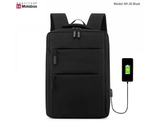 Bag City. Business Laptop Backpack Dual Compartment With USB Port -  Black