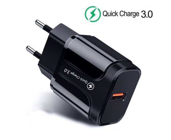 3A Quick Charge 3.0 USB Black Charger For iPhone