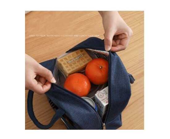 Nylon Portable Zipper Thermal Tote Food Storage Bags - Blue