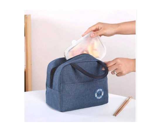 Nylon Portable Zipper Thermal Tote Food Storage Bags - Blue