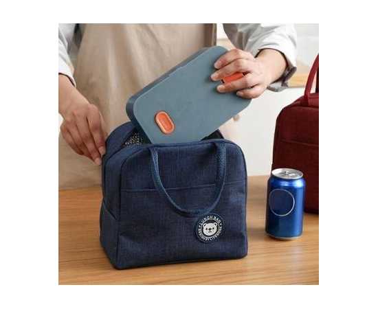 Nylon Portable Zipper Thermal Tote Food Storage Bags - Blue