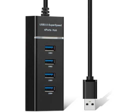 USB 3.0 Super Speed 4 Ports USB Hub - Black