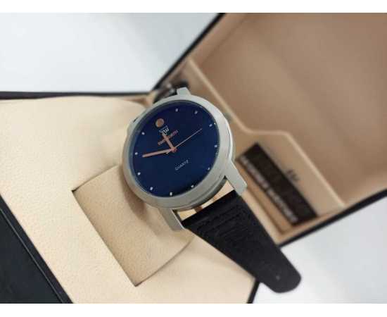 Timeworth Quartz Round Dial Black Leather Strap Watch - Without Box
