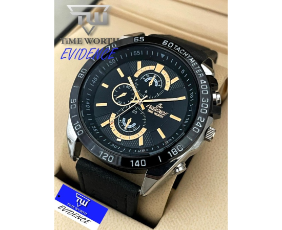 Time Worth Evidence Stylish Black Leather Watch For Men - Without Box