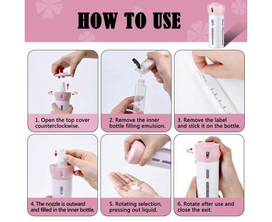 4 Lotion Bottles In 1 Refillable Travel Dispenser Bottle