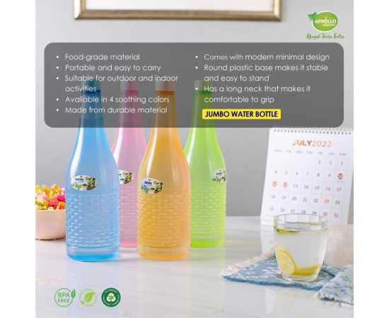 Pack Of 4 Plastic Jumbo Water Bottles