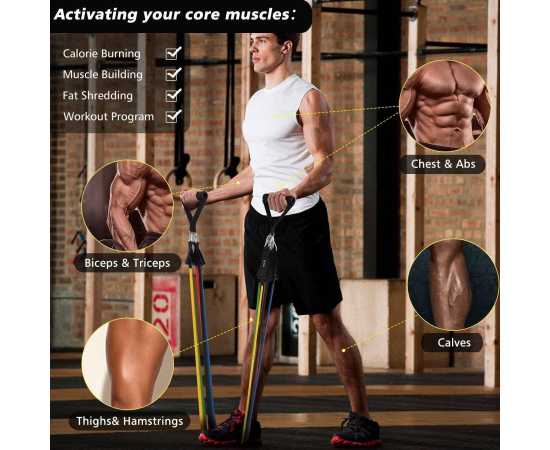 Portable Resistance Exercise Workout Bands For Body Fitness - 11 Pcs Set