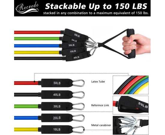 Portable Resistance Exercise Workout Bands For Body Fitness - 11 Pcs Set