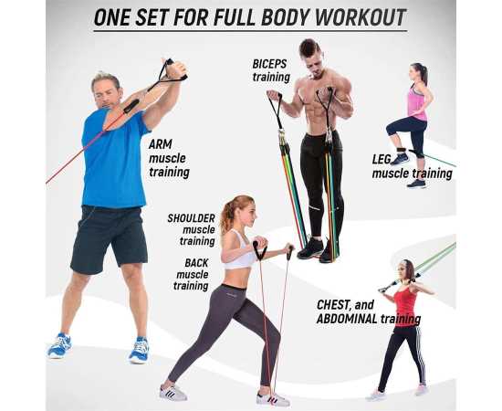 Portable Resistance Exercise Workout Bands For Body Fitness - 11 Pcs Set