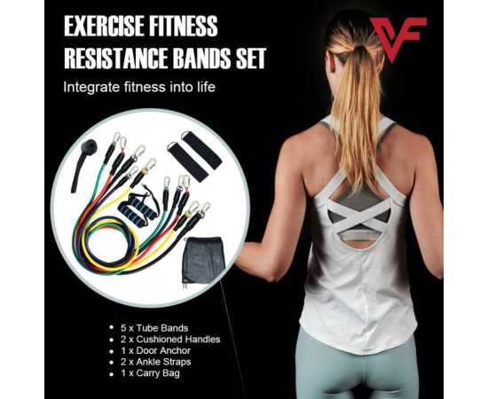 Portable Resistance Exercise Workout Bands For Body Fitness - 11 Pcs Set