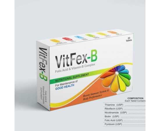 Vitafex-B Folic Aacid & Vitamin-B Complex Nutritional Supplements - 20 Capsules